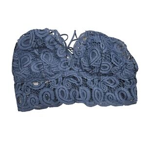 Victorias Secret PINK‎ Navy Pull on Lace Bralette Size L WITH Cup Inserts